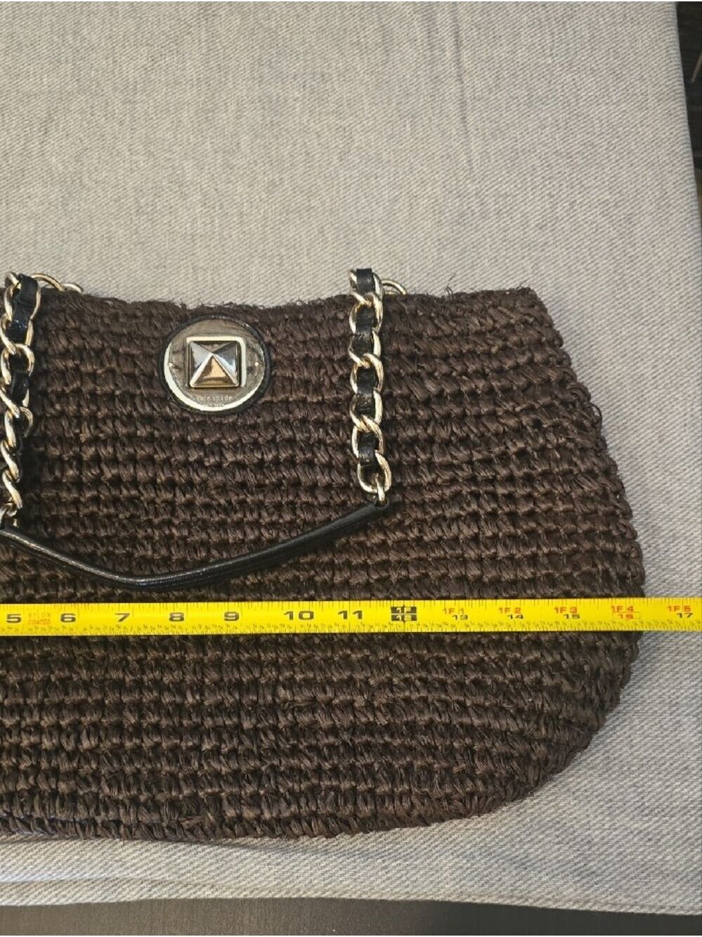 Kate Spade Vintage Rose Hall Monette Woven Straw Shoulder Bag, Dark Brown - Picture 8 of 10
